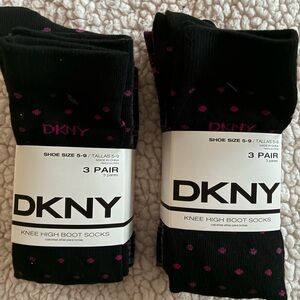 DKNY Black and Pink Knee High Boot Socks - 3 Pack